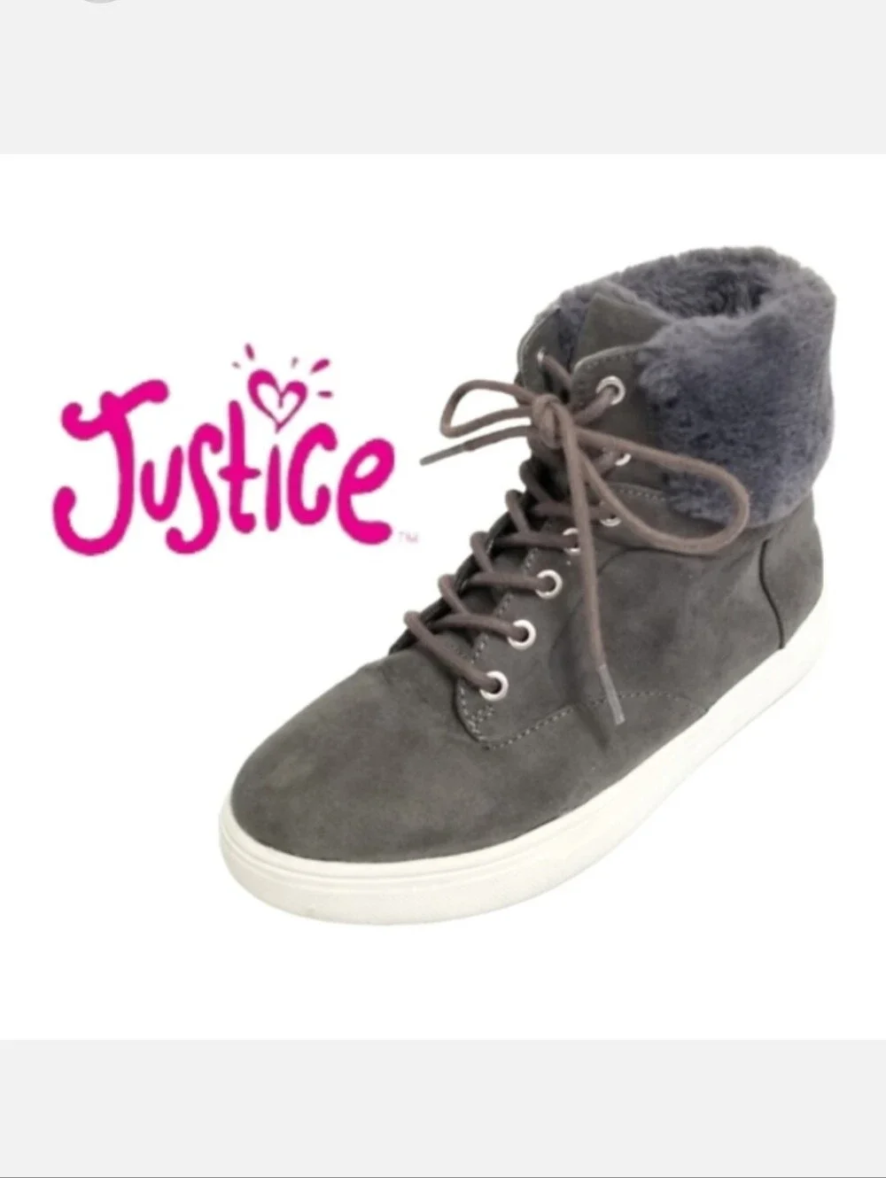 Justice Gray Faux Fur High Top Sneakers Girl's Sz 5